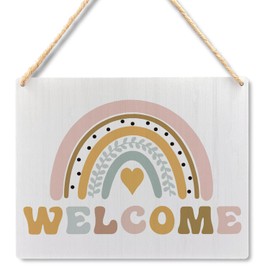 Ryeolo Boho Rainbow Welcome Wooden Plaque Sign for Classroom Wall Hanging, Door Decor, 10.2x7.8 Inches, 12X6