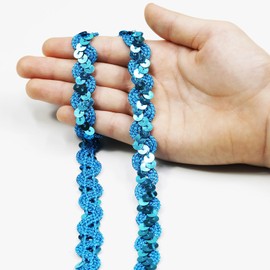 12 Yards Wide 0.59 Inch Blue Sequin Ribbon Trim for DIY Sewing Dress Dance Costumes，Headband (Blue)