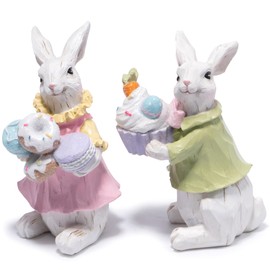 Hodao 2 PCS Easter Bunny Couple Decoration Spring Easter Rabbit Decor Woodcut Figurines Tabletopper Decoration for Party Cute Rabbit Easter Day Gifts Decor for Home Holiday Party (White)