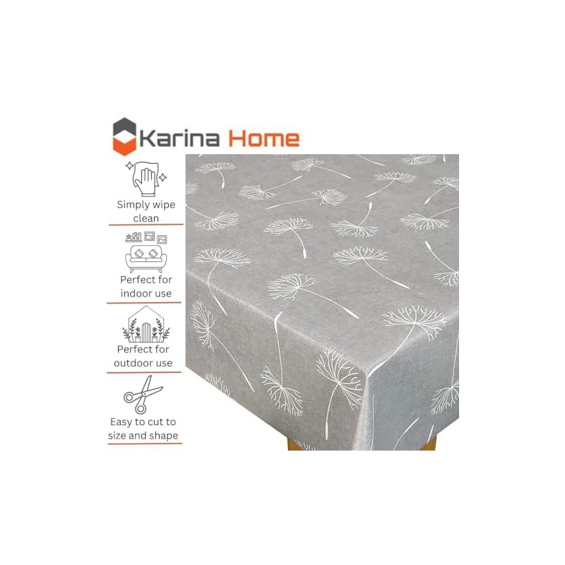 Karina Home Oval Wipe Clean Tablecloth Megan Grey Vinyl PVC