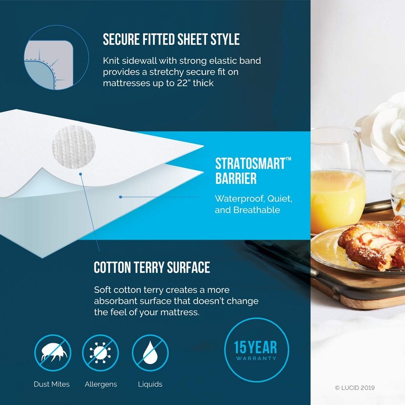 LUCID Premium Hypoallergenic 100% Waterproof Mattress Protector, Cotton Terry Top,