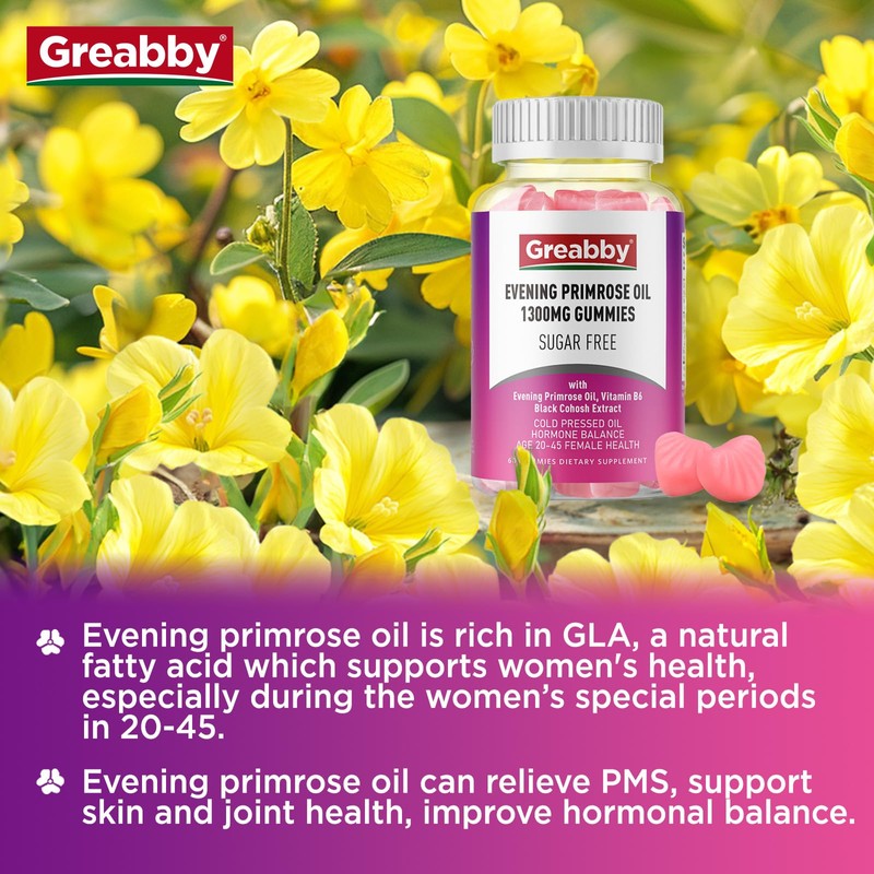 Evening Primrose Oil for Women, 1300mg, PMS Relief Supplements, 120