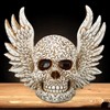 Skull Statue Butterflies Pattern Handcraft Exquisite Skeleton Head Statue with