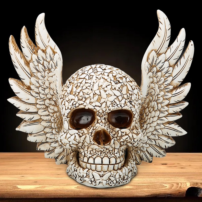 Skull Statue Butterflies Pattern Handcraft Exquisite Skeleton Head Statue with