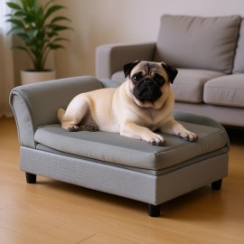 Modern Gray Pet Bed For Small Dogs Soft Foam Hidden Storage Dog Furniture Rectangle Removable Washable Living Room All SeasonsColor: Gray Color