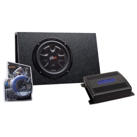 PowerBass Party Pack - Single 10" Subwoofer in Truck Enclosure with ASA3-300.2 Amplifier and Wiring Kit