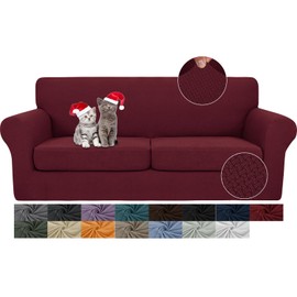 JIVINER 3 Pieces Couch Covers for 2 Cushion Couch Stretch Sofa Slipcover with 2 Extra Large Seat Cushion Covers Thick Fitted Loveseat Sofa Covers for Living Room (XL Loveseat, Wine Red)