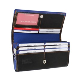 MORUCHA Ladies RFID Blocking Purse, Women's Clutch Wallet with Multiple Card Slots and Roomy Compartment M10 (Black Blue)