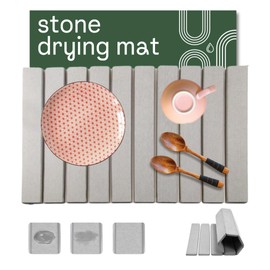 Stone Drying Mat for Kitchen Counter, Collapsible Diatomaceous Earth Dish Drying Mat - Quick Dry Water Absorbing Stone Drying Tray, Dish Mat Drying Kitchen Mat, Dish Drying pads