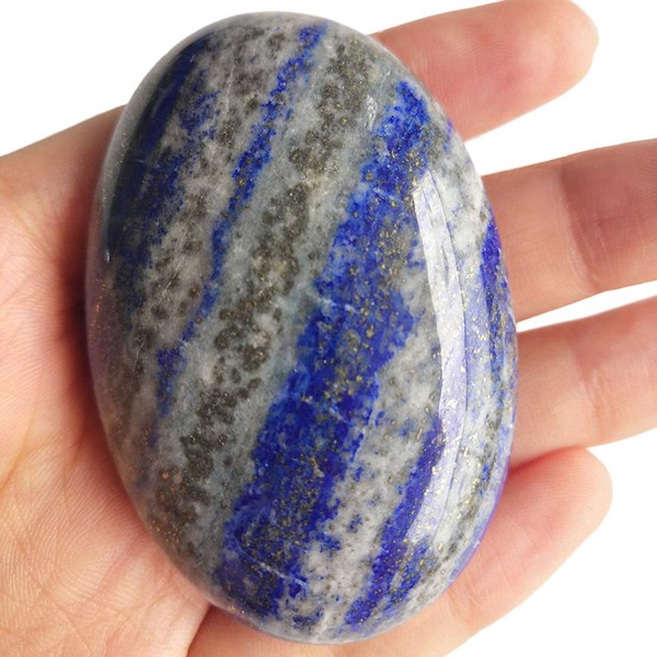 Lovionus89 Lapis Lazuli Worry Stones, Natural Oval Palm Tree Bag Healing Crystal Massage Spa Energy Stone