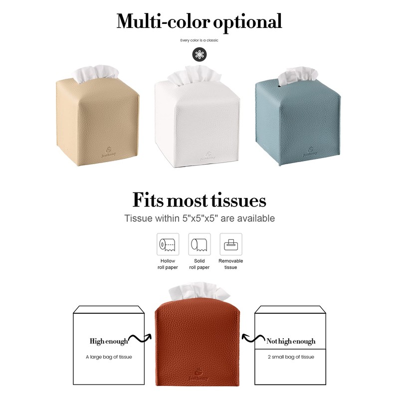 Tissue Box Cover, Jeethemy Square PU Leather Tissue Box Holder,