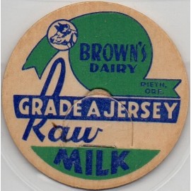 Milk Bottle Cap - Brown's Dairy - Rieth, OR (Oregon) - Grade A Jersey Raw Milk