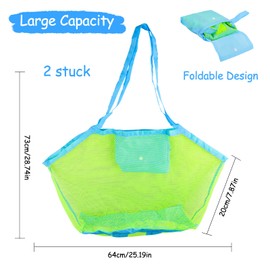 Beach Toy Bag Large, Pack of 2 Beach Bag Mesh Bag for Sand Toy Water Toy, Reusable and Foldable Children's Tidy Bag for Beach Picnic Laundry Bag Family Holiday