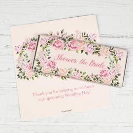 25 Count Bridal Shower Party Pink Floral Chocolate Bar Wrappers Only