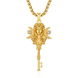 AUDINCEED Hecate Key Necklace 925 Sterling Silver Hecate Necklace Triple Moon Pendant Necklace Witchy Jewelry for Women