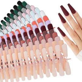 FLOFIA 336 Pieces Artificial Nails Long Ballerina Fingernails Matt False Nail for Sticking Artificial Nails Set DIY Nail Art Nail Tips 14 Colours Style B