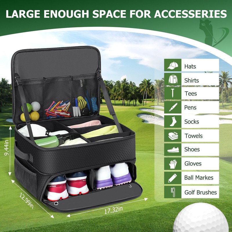 Misoda Golf Trunk Organizer with Shoe Storage, 2-Pair Capacity, Multi-Compartment
