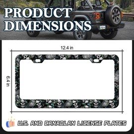 HCSS 2PCS Skulls RIP License Plate Frames, Goth Horror Aluminum Metal License Plate Holder Covers Car Accessory, Rust-Proof Waterproof Car Decorative Tag Frames for Standard US 12x6 Inch