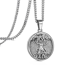 murtoo Tree of Life Necklace for Men, Silver Carved Tree of Life Pendant with Curb Chain for Men, Silver Mens Jewelry Gift 24 Inch (20 inch, silver)