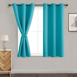 DWCN Short Thermal Insulated Short Curtains with Tiebacks for Kitchen - Grommet Room Darkening Drapes for Coffee Shop, Set of 2 Panels, 38 x 45 Inch Length, Turquoise