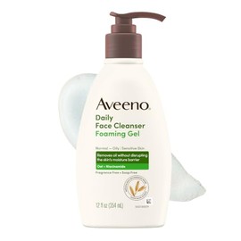 Aveeno Limpiador facial de gel espumoso diario, sin fragancia, 12 onzas líquidas