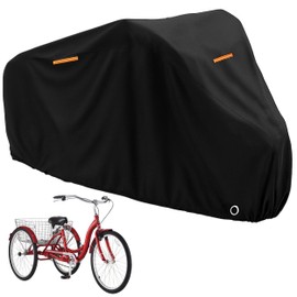 Adult Tricycle Cover Waterproof Protective Cover for 3-Wheeled Bike Bicycle Motorcycle Storage Outdoor Indoor Dustproof Windproof Anti-UV Electric Recumbent Trike Black 210D Oxford Wheel Covers