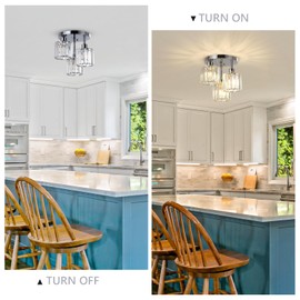 PAUFUL Semi Flush Mount Ceiling Light,3-Light Modern Close to Ceiling Light Fixtures,Kitchen Light with Clear Crystal Shades, Hallway Light Fixtures for Kitchen Entryway Bedroom Bathroom Foyer