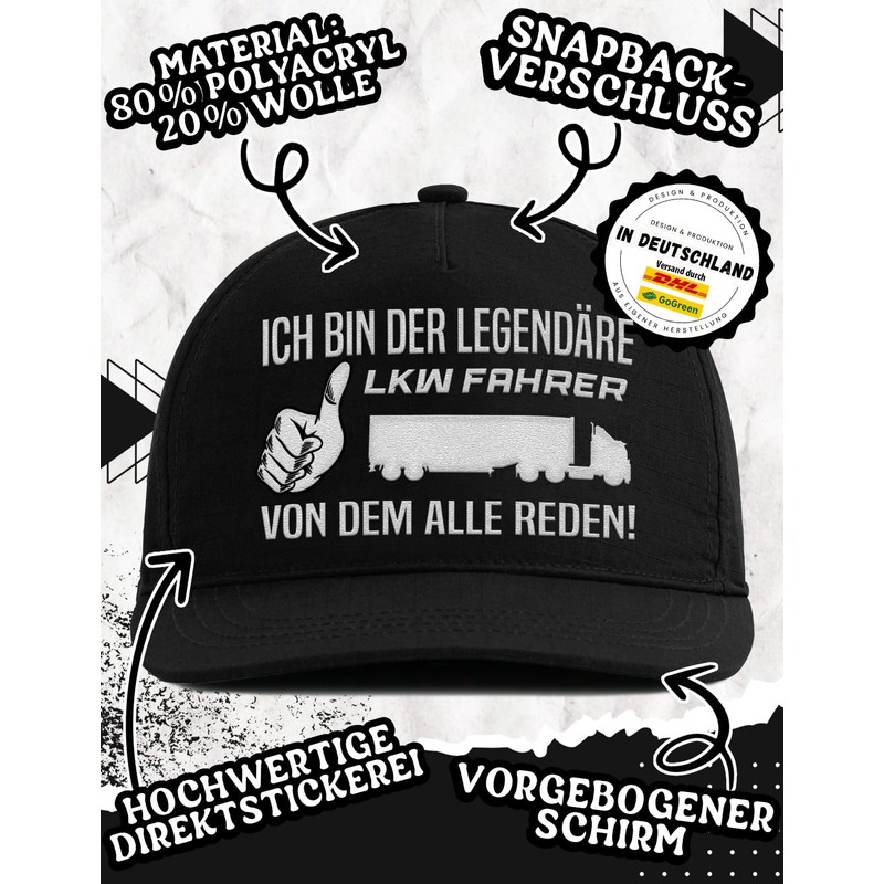 tshirtladen Funny Snapback Cap - Ich Bin der legendäre LKW