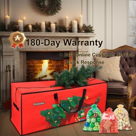 Christmas Tree Storage Bag 7.5FT Heavy Duty 600d Oxford Fabric Double Thickened Lining Solid Shape Christmas Tree Bag for Artificial Tree 122 X 50 X 38cm