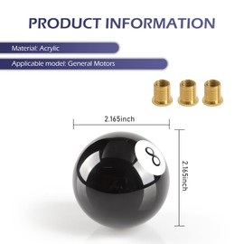 GRANDI 1 PC Shift Knob, 2.16" x 2.16" 8 Ball Shifter Knob, Car Modification Accessory, Universal for Most Cars (Black)