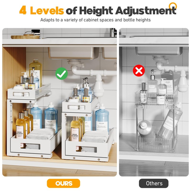 2-Pack Under Sink Storage Organizer, Large 2-Tier Elegant Mesh Pull