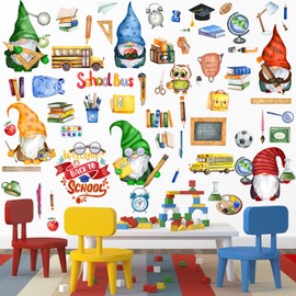 65 Pcs Back to School Wall Clings 6 Sheets Watercolor Stickers Decorations Gnome Owl School Bus Wall Decals First Day of School Stickers Party Supplies for Classroom Decorations