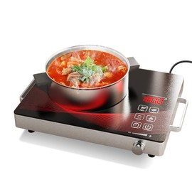 Gveyajo 1800W Infrared Hot Plate, Portable Single Burner Electric Cooktop with Timer & Touch Control, 18 Heat Levels, Ceramic Cooktop for All Cookware