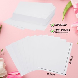 PATIKIL 100 Pcs Pure Cotton Watercolor Paper 140lb/300 GSM Water Coloring Paint Paper for Art Painting Watercolor Drawing Artist, 8x6 Inch