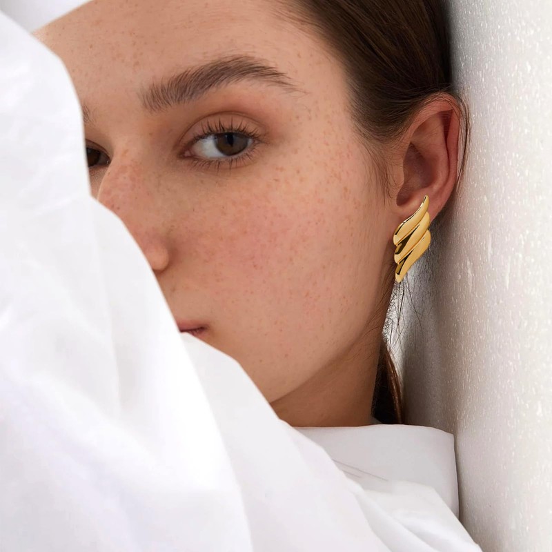 COORWEEL Big Gold Chunky Geometric Stud Earrings for Women Trendy