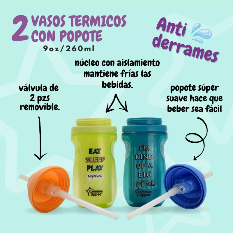 Tommee Tippee Set 2 Vaso Térmico Frío Con Popote 90z