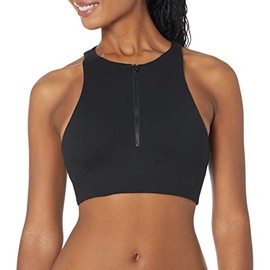 Sage Collective Activewear Women's Moisture Wicking Racerback Wirefree Stretch Front Zipper Padded Athletic Yoga Sports Bra, Black, Small