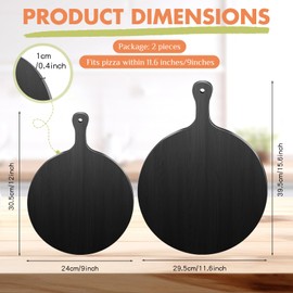 Geetery 2 Pcs Round Black Cutting Board with Handle Bamboo Cheese and Chopping Board Black Platter Tray Charcuterie Boards for Kitchen Pizza Bread Vegetables DIY Holiday Present (11.6 Inch,9 Inch)