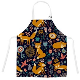 TRYTUTRY Parent-child Aprons with Pocket, Cute Matching Aprons for Children and Adults, Adjustable Neck Buckle, Parent Child Aprons for Artists, Boss, Baking, Cooking, Fox