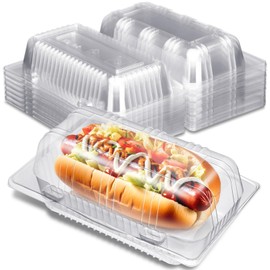 Funnymoom Funnymoom 30 Pcs Clear Plastic Hot Dog Tray with Hinged Lid 6.34 x 3.86 x 2.44 Inch Hot Dog Container Disposable Clamshell Take out Containers Cake Slice Containers for Bakery Dessert Salads