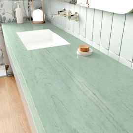 Wallderful 17.5" x 236" Sage Green Wood Peel and Stick Wallpaper Waterproof Textured Wooden Contact Paper Self Adhesive Wood Grain Countertop Cover for Kitchen Bathroom Cabinets Bedroom Accent Wall