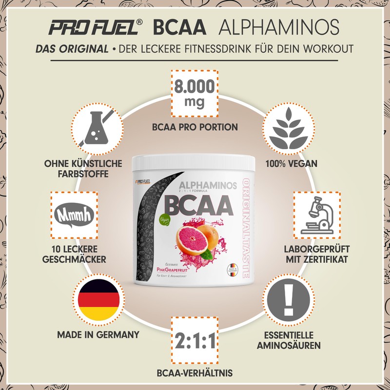 ProFuel BCAA Pulver 900g PINK-GRAPEFRUIT - Alphaminos BCAA 2:1:1 Drink