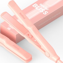 BeKind Bliss 0.7 Inch Mini Flat Iron - Portable Ceramic Hair Straightener for Short Hair, Bangs, Curls - Lightweight, Dual Voltage Travel Hair Iron, Ideal for Styling & Touch-ups - Peach