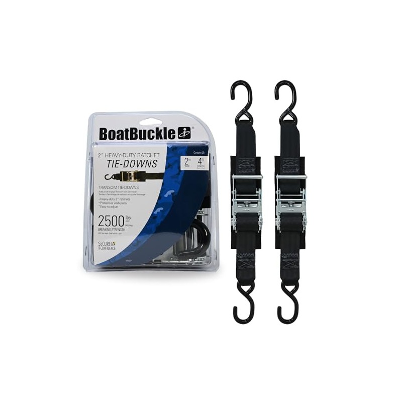 BoatBuckle F14207 Transom Boat Tie Down Straps to Trailer, 2-In