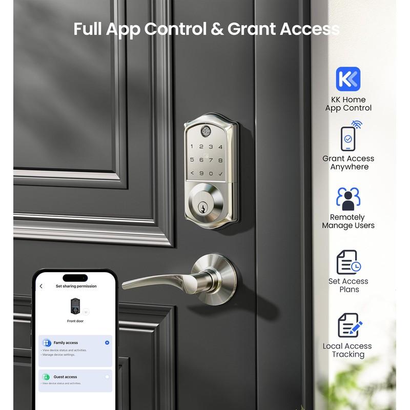 Veise Fingerprint Smart Door Lock, App Control, 7-in-1 Keyless Entry,