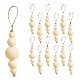 Sageinthyme Set of 12 Wood Bead Ornament Boho Christmas Tree Ornaments Farmhouse Wooden Beads Natural Modern Minimalist Xmas Hanging Home Décor Bohemian Holiday Neutral