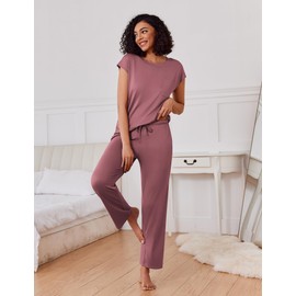 Ekouaer 2 Packs Pajamas for Women Set Cap Sleeve Top and Pants Soft Sleepwear Comfy Pjs Set with Pockets Lounge Set Pink/Grey