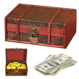 FENYW Vintage Wooden Treasure Chest, Wooden Storage Treasure Chest, Treasure Chest with Lock, Wooden Treasure Chest for Storage and Decorating Gifts - 23 x 16 x 10 cm