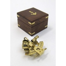 3" SEXTANT BRASS IN WOODEN BOX ~ NAUTICAL ~ MARITIME DECOR ~ PIRATE ~ ASTROLABE