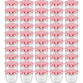 Wellgro® Preserving Jars with Screw-On Twist Off 82 Checked Lids 230 ml 8.5 x 6.5 cm Diameter x Height Glass / Metal Red Made in Germany Various Quantities Available